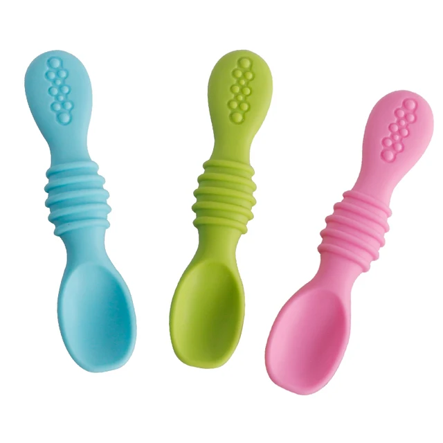 BPA Free factory supply Easy to clean Heat Resistant Reusable multi-color Food Grade eco-friendly silicone baby spo