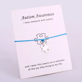 Manufacturer antique silver plated puzzle pieces handmade custom logo autism awareness men women bracelet