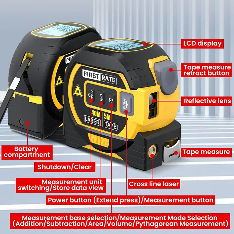 3 in 1 Digital Distance Range Laser Measure Tape