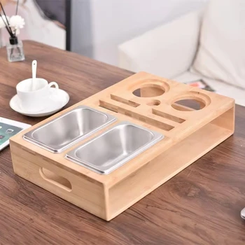 Bamboo Sofa Wine and Beer Holder with Removable Lid Console Caddy Couch Cup Holder And Snack Holder