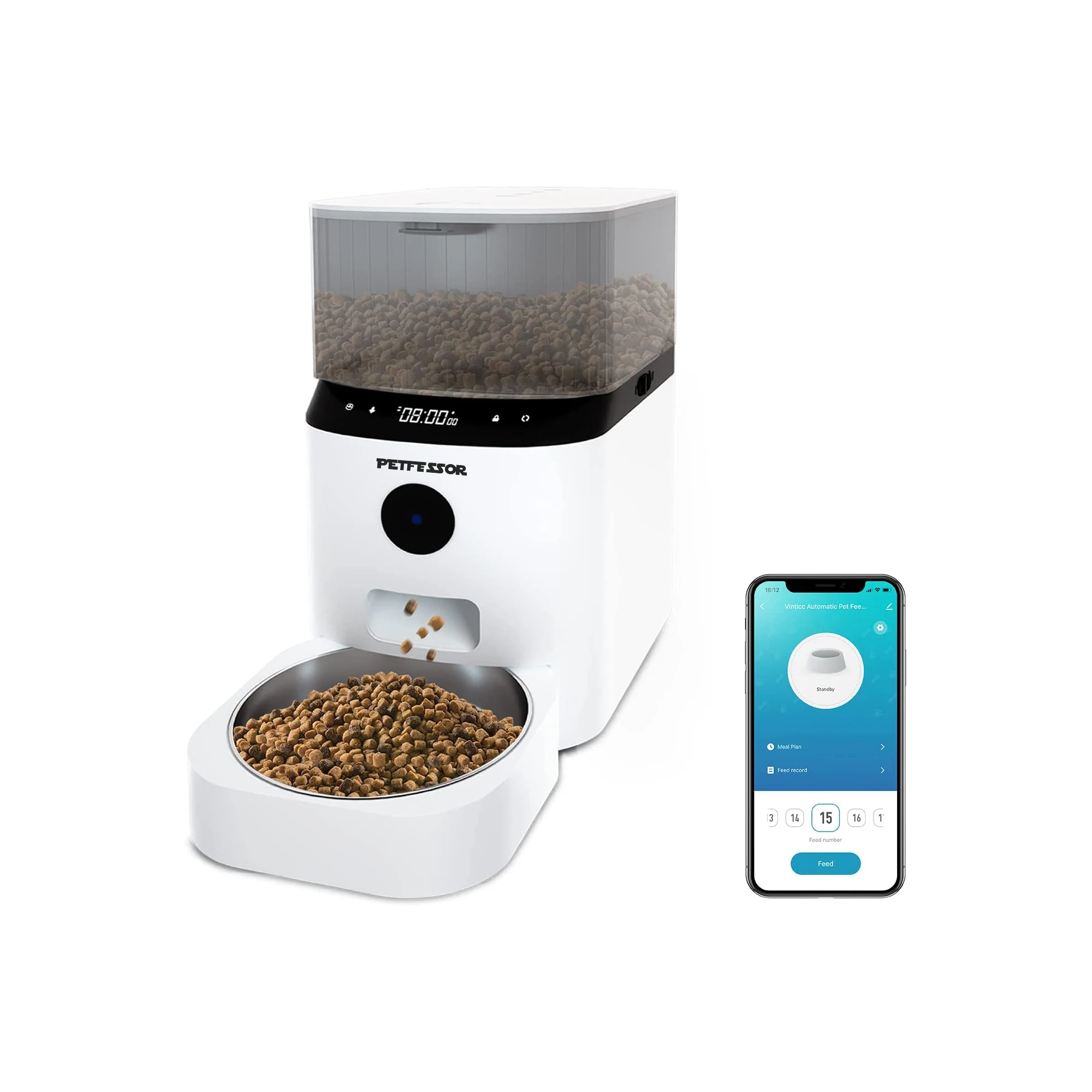 6L Automatic Cat Feeder With Dual Cameras - 1080P HD, Night Vision, Timed Dispensing, Dual Power
