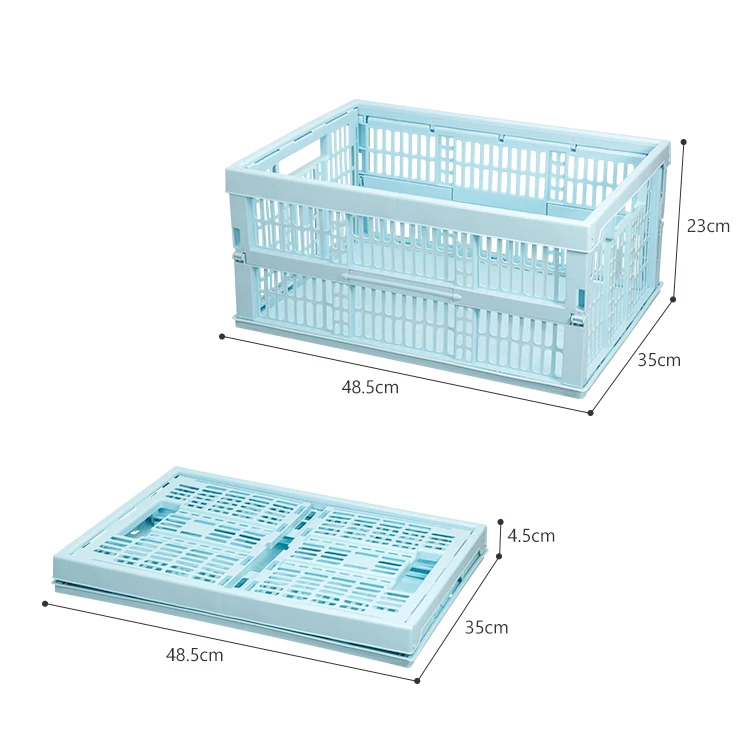 ITEM NO.2002 GRS Factory 32L Household Plastic Folding Mesh Basket Crate Kitchen Use Fruit Storage Crates Collapsible Storage Basket