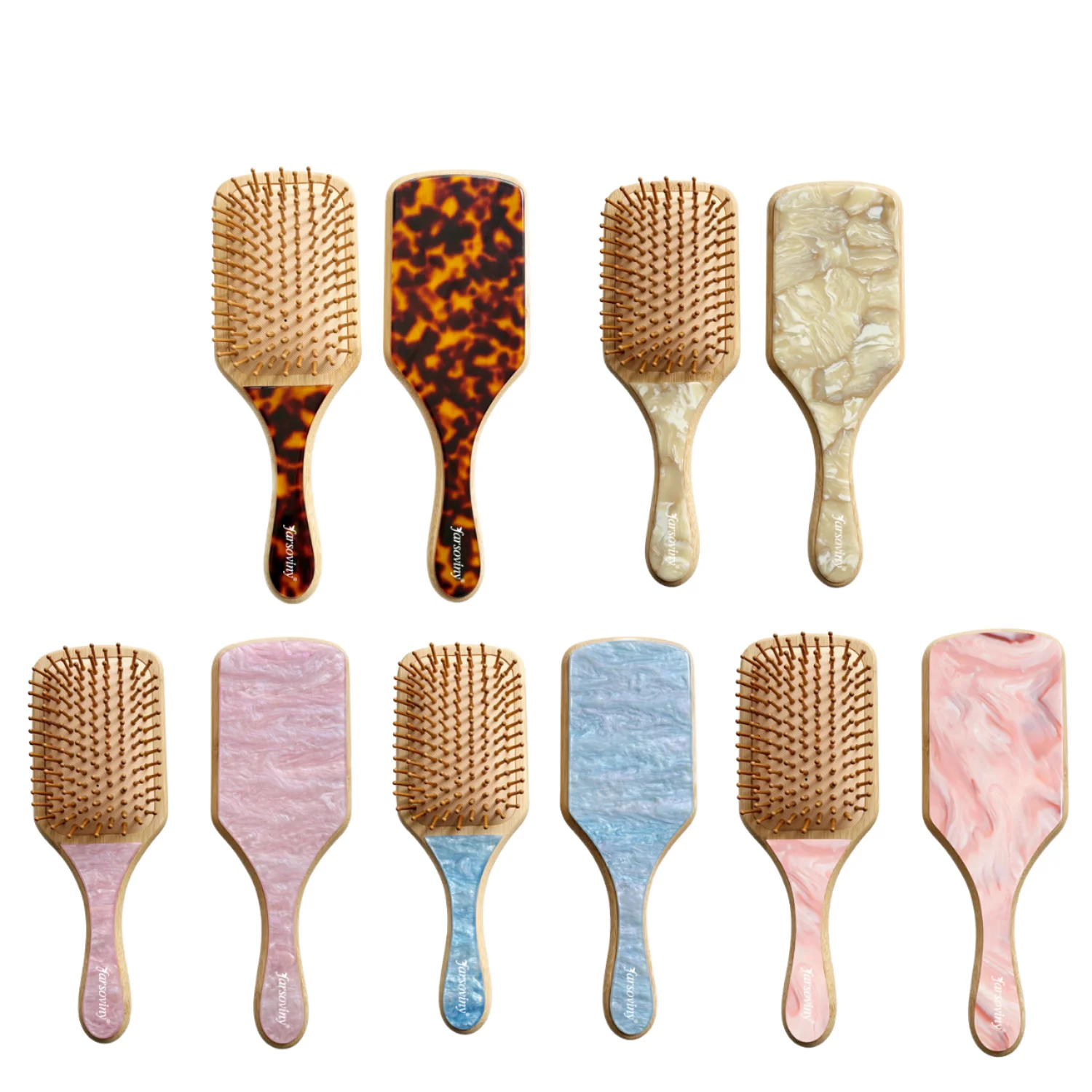 Custom Logo Eco-Friendly Modern Hair Tool Natural Bamboo Air Bag Hair Brush Acetate Bristle Paddle Eco-Friendly Hair Care Comb