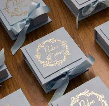 Custom Recycled Materials Wedding Favor Box Matt Lamination Spot UV Printing Rigid Snacks Food Candle Packaging Embossing