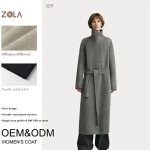 ZOLA Asymmetrical Turtleneck Coat Alpaca-Wool Blend Reversible Fabric Chic Robe-Style Customized OEM&ODM