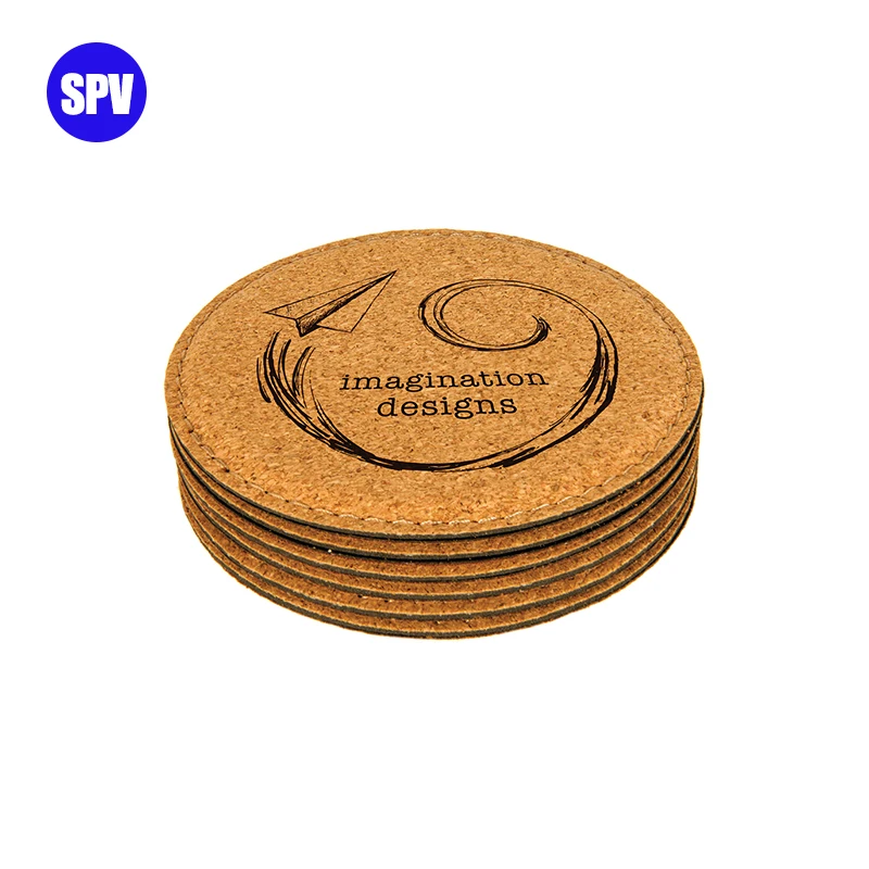 Cork Laserable Leatherette Round Coaster, Laserable Leather Blanks