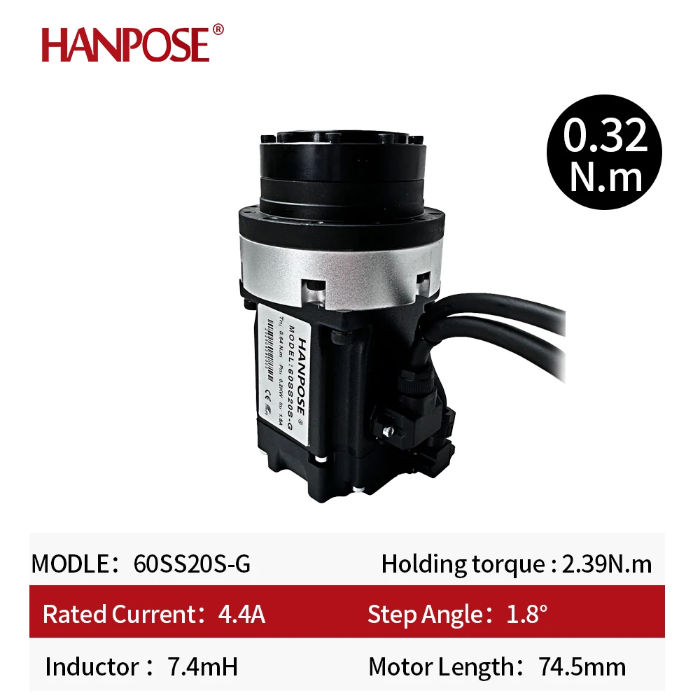 HANPOSE 60SS20/40/75/100S-G 74.5 мм Сервомотор з гармонійним редуктором з інтегрованим редуктором 750 Вт 2.39 Н. М 4.4 А 1.8 °