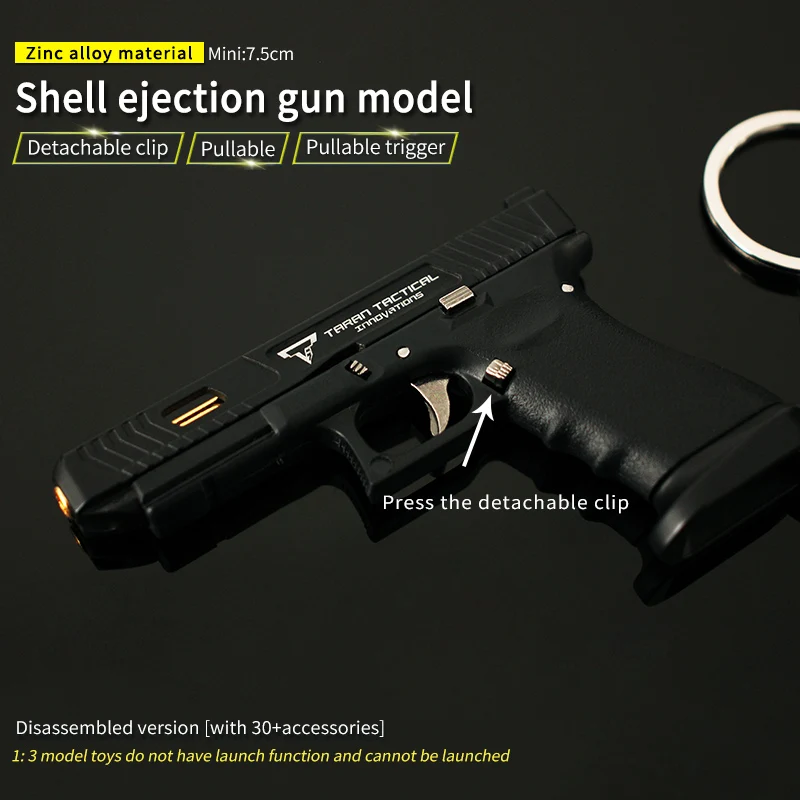 Silver 75mm Shell Ejecting Toy Gun Keychain TTi G34 7Cm Metal Gun Shape Keychain Assembly Eject Bullets