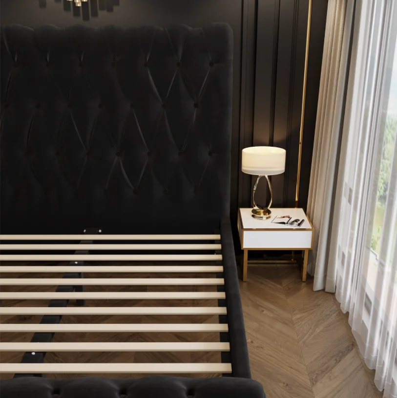 Free Sample Twin Storage Upholstered Leather Bed High Bed Head Queen Single Double Luxury  Matrimonial King Size Gas Lift Bed