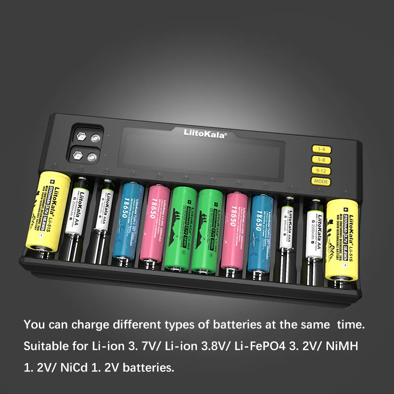 LiitoKala Lii-S12 Lii-S8 18650 21700 26650 9V Battery Charger LCD