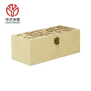 FSC BSCI Handmade Customized Plywood Unpainted Flower Laser Cut Hinged Lid Wooden Storage Box