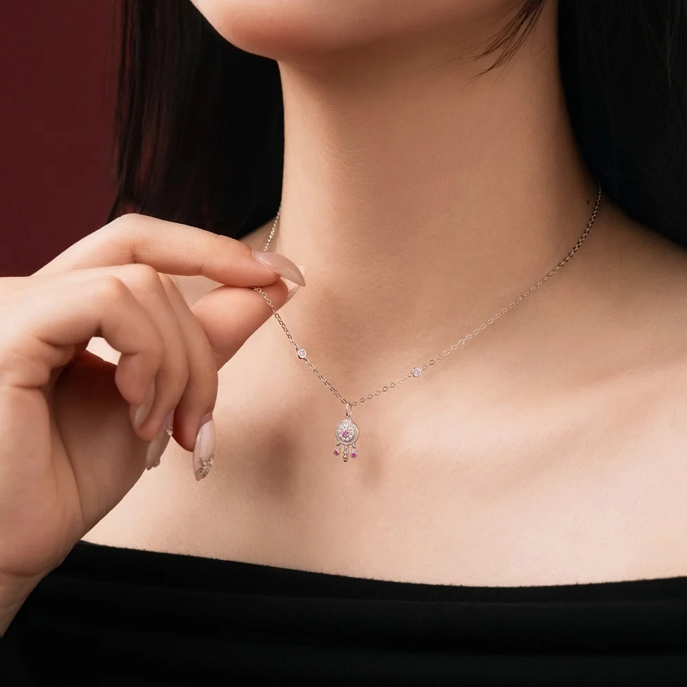 KAKODIY Stylish Unique Rhodium Plated 18K Gold 925 Sterling Silver Link 5A Cubic Zirconia Rattle Pendant Necklace detail 3