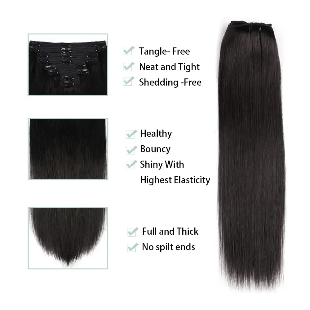 Clip-In-Haarverlängerungen, 100 % Echthaar, natürlich, glatt, nahtlos, zum Anklipsen, Haarverlängerungen für Frauen_voghion.com