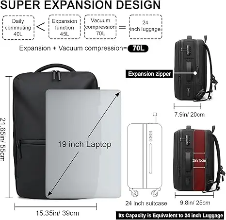 Vacuum Compression Travel Backpack Business USB Charging Port Laptop Backpack Water Resistant