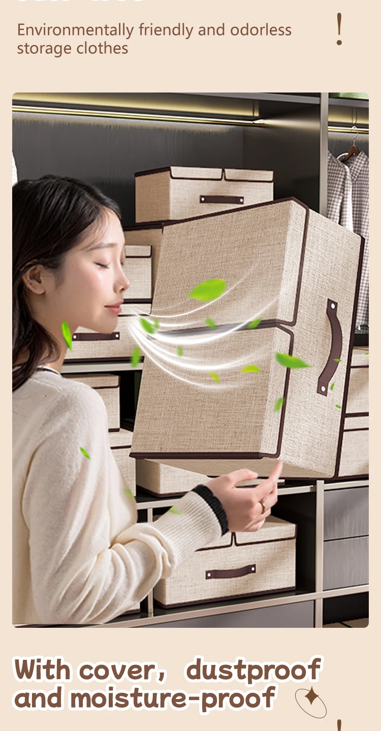 Cotton and Line Foldable Household Desktop Storage with Cov Storage Box for Underwear,socks,cosmetic,clothes,wardrobe and Drawer supplier