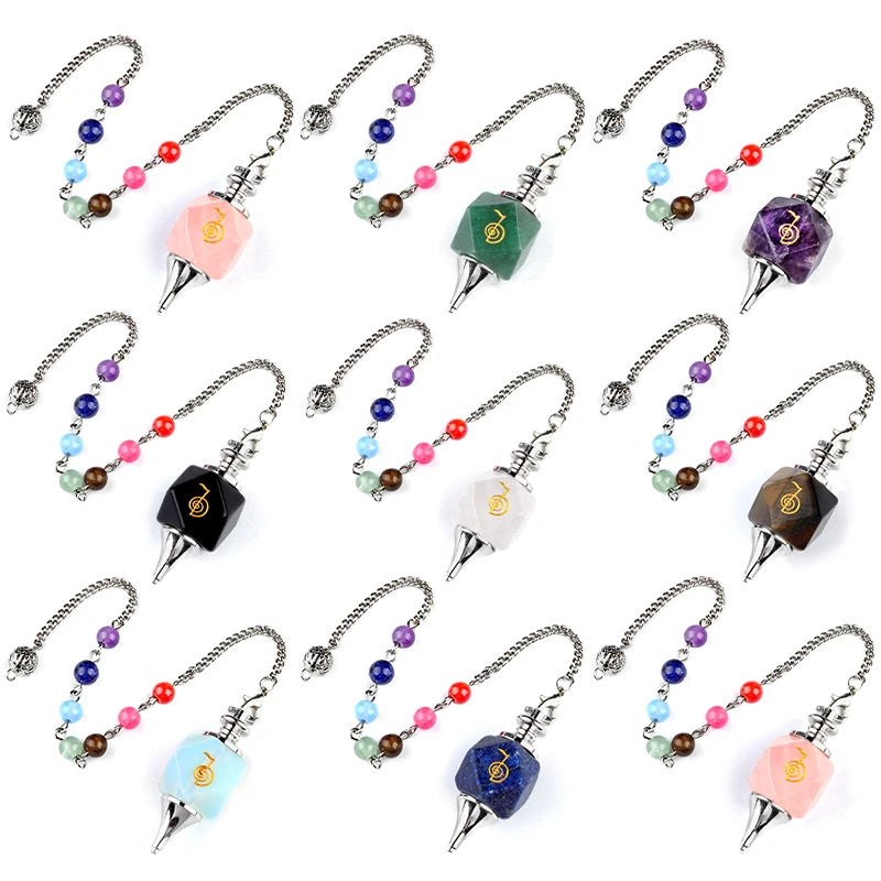 Cho Ku Rei Power Symbol 7 Chakra Bead Chain Pendulum Amethyst Reiki Symbol Pendant for Children's Healing & Hypnosis Jewelry Use