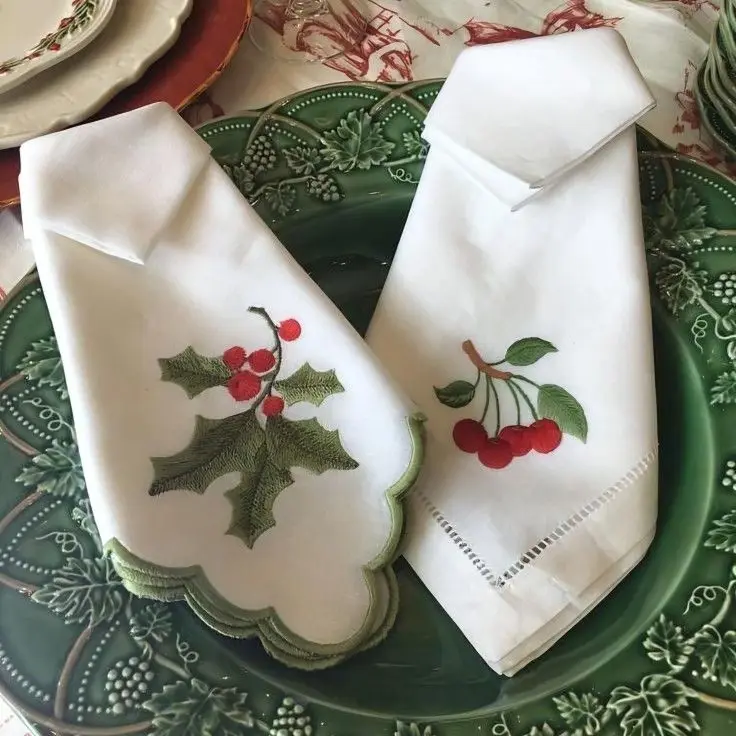 Flax Cotton Embroidered Dinner Christmas Napkins Patterned Festival Party Wedding Hotel Airplane Wholesale