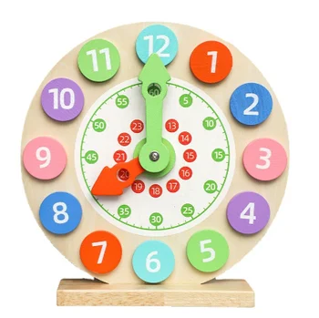 High Quality Early Education Wooden Shape Color Sorting Time Cognition Clock Toy Children'S Teaching Clocks