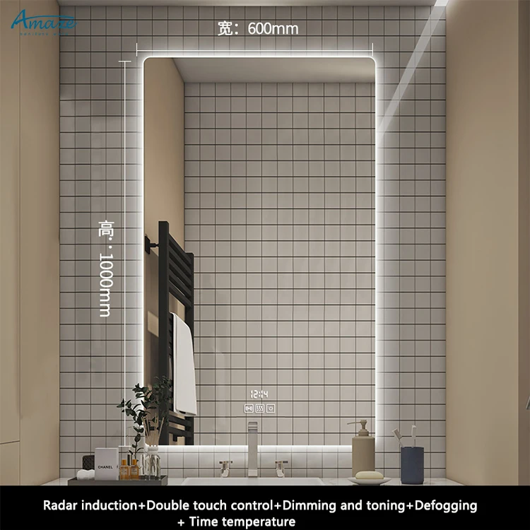 Modern bath smart mirror toilet wall dimming defogger rectangle bathroom mirror with led factory