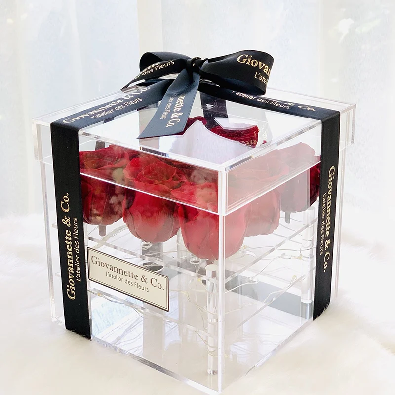Custom Clear Acrylic Flower Display Case 12 Holes Rose Preserved Box