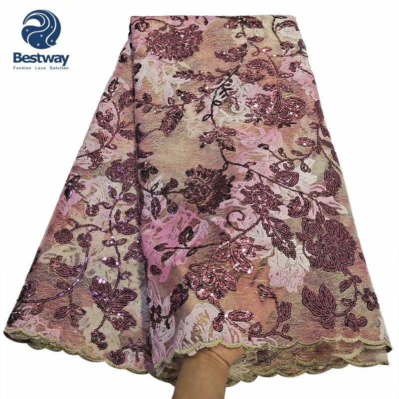 Bestway Latest African Dust Pink Color French Lace Fabric Sequence Lace Fabric Nice Design