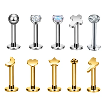 G23 Titanium Push Pin Labret Lip Studs Threadless Piercing Jewelry 16G Cartilage Helix Tragus for Women Lip Stud Earrings