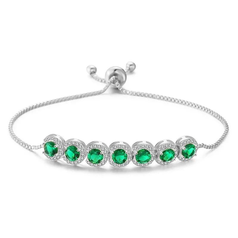 Emerald Green Gemstone Bracelet For Women Cz Adjustable Size Pull Chain ...