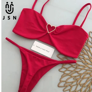 JSN 2026 Customized New Design Solid Two Piece Set Bikini for Female Women's Sexy Low Waist Thongs Bikini Swimwear Beachwear