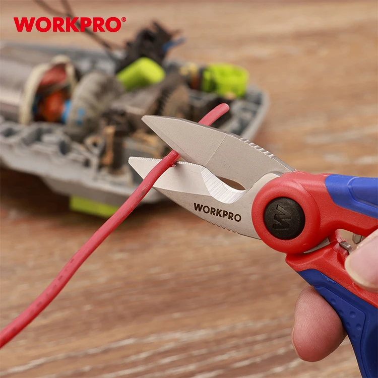 WORKPRO Stainless Electricians Scissors, 6.4 Professional Electrician  Shears with Wire Stripper for Soft Cable