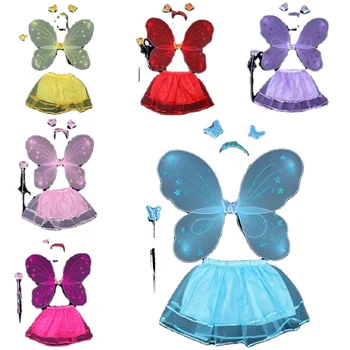 Wholesale Low Price Kids Girls Birthday Party Wings Dress Up Cheap 4pcs Set Butterfly Fairy Costume