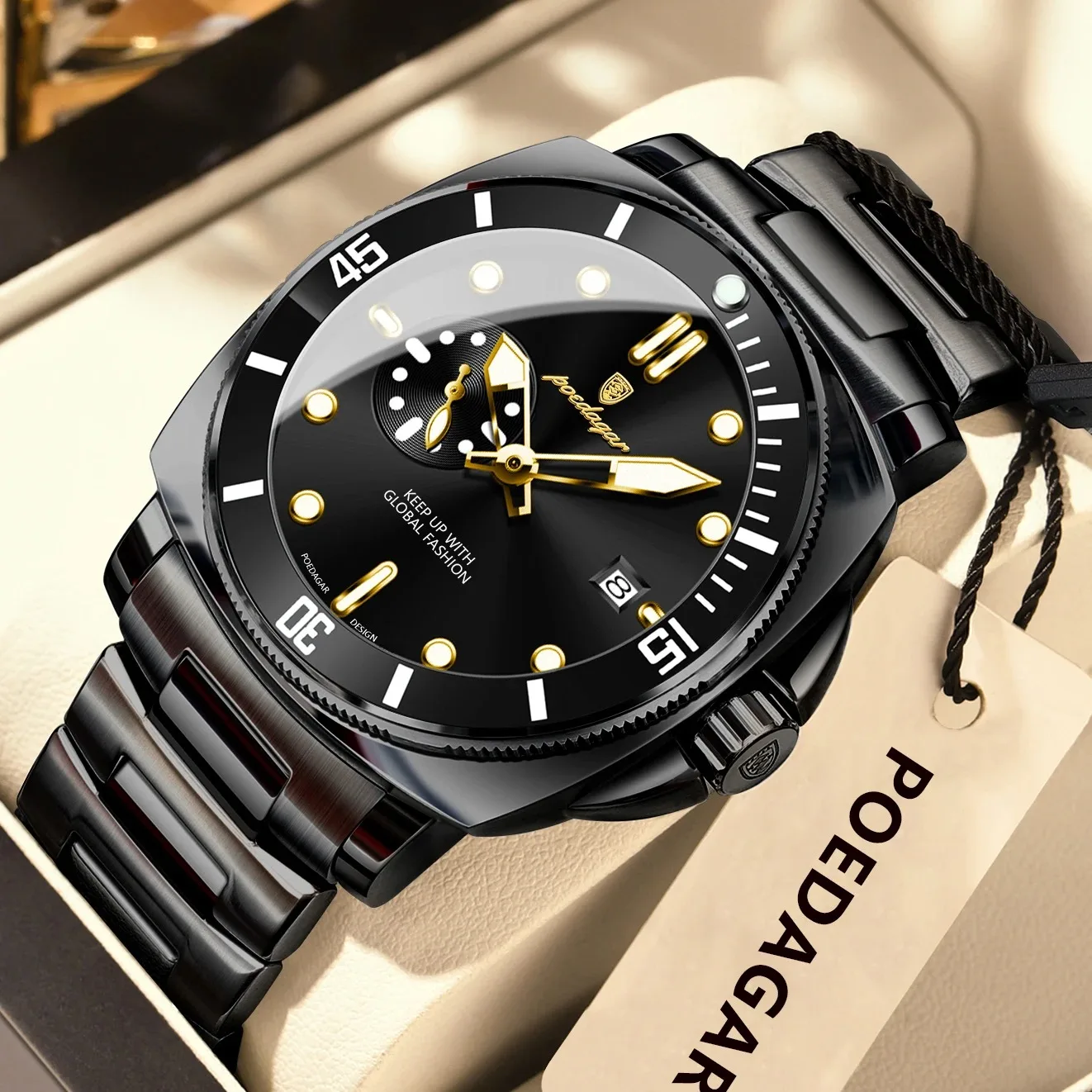 POEDAGAR 873 Top Original Fashion Wristwatch Luminous Waterproof Date Classic Men's Watch Stainless Steel Quartz Watches for Men