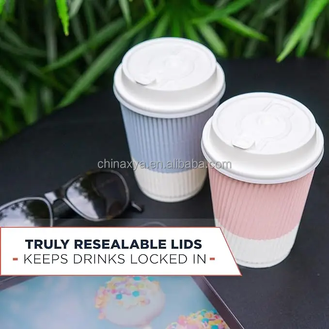 8/12/16/22 Oz Customized Color Corrugated Paper Ripple Wall Insulated Coffee Cups with Lids Recyclable Beverage Use Wholesale manufacture