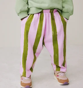 Wholesale Regular Fit Cute Custom Print Stripe Twill Cotton Children Kids Baby Girl Boy Classic Pants Trousers Kids Clothing