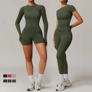 3 Piece Sets Women's Seamless Gym Fitness Sets Workout Outfits Stretchy Sports Apparel Yoga Set