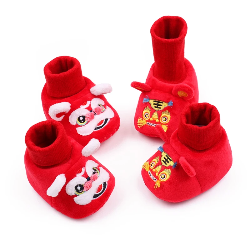 New Year Festive Red Tiger-head Shoes Soft-soled Baby Walking Shoes Winter Anti-drop Baby Floor Socks and Shoes manufacture