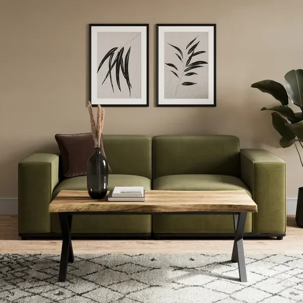 Bien Simple Coffee Table with Rustic Wood-effect Finish for Living Room Industrial Center Table with X Shape Metal Leg Tea Table