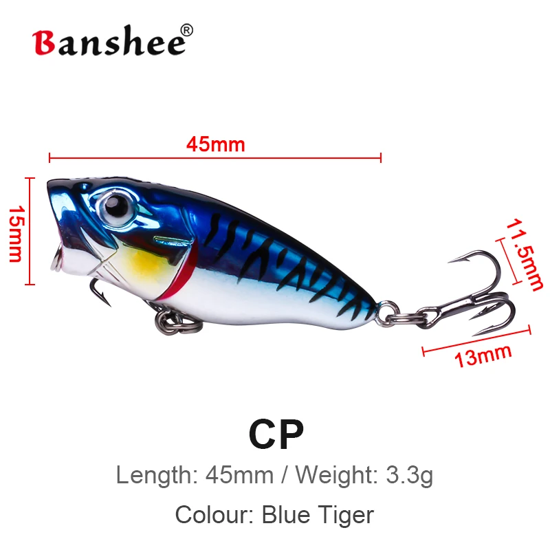 Banshee Baby Bass Popper 45mm 3.5g Topwater Bass Lures Firetiger