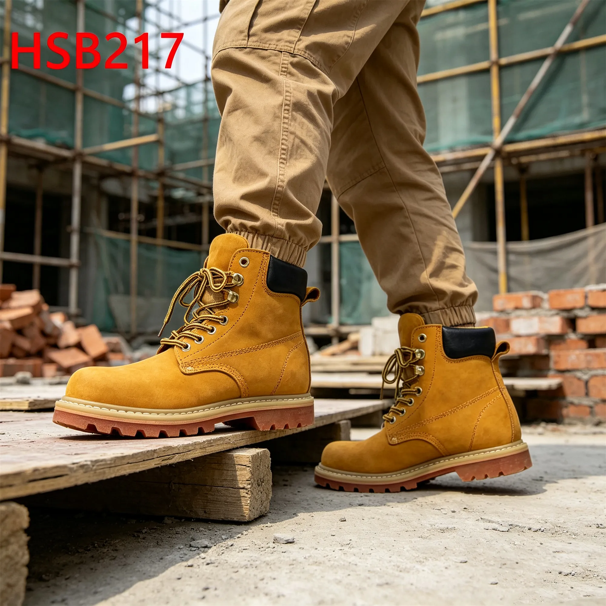 XYM,Europe Popular Goodyear Welt Sole Hua Singh Honey Color Safety Boots Dock Repair Best Nubuck Leather S3 Work Footwear HSB217