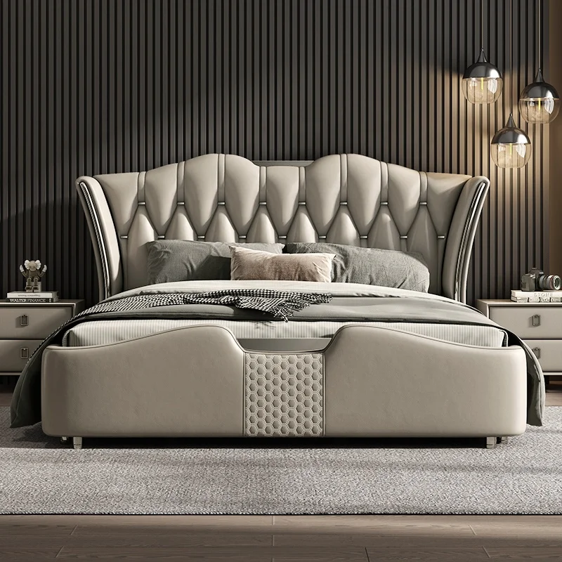 ラグジュアリー　ホワイトレザークイーンベッドフレーム ラグジュアリー ホワイトレザークイーンベッドフレーム