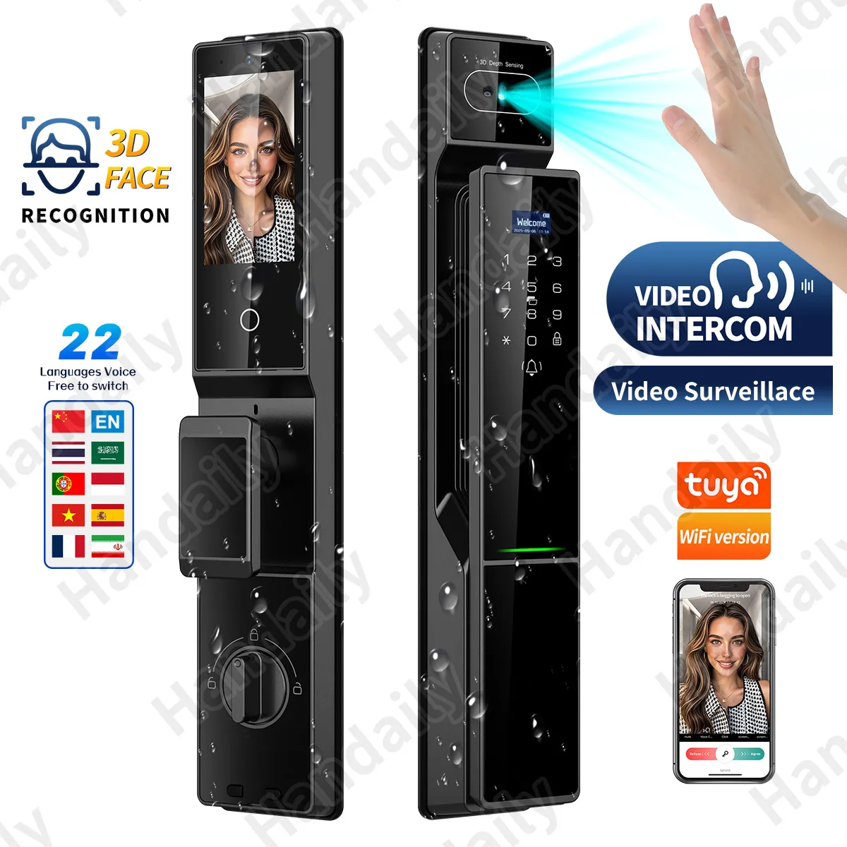 Waterproof Tuya 3D Face Recognition Smart Lock  Biometric Fingerprint With Video Call Function for Gate Digital Door Lock P60