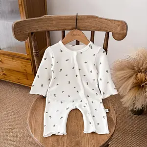 Custom Winter Casual ODM Unisex Baby Romper Button Pattern Long Sleeve Jumpsuit