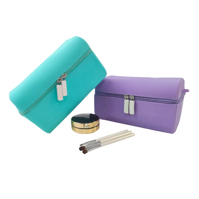 Luxury Simple Twozipper Makeup Bag Custom Logo Waterproof Toiletry