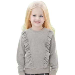 Custom Solid Long Sleeve Pullover Ruffled Blouse for Girls Autumn Fashion Crewneck Sweatshirt