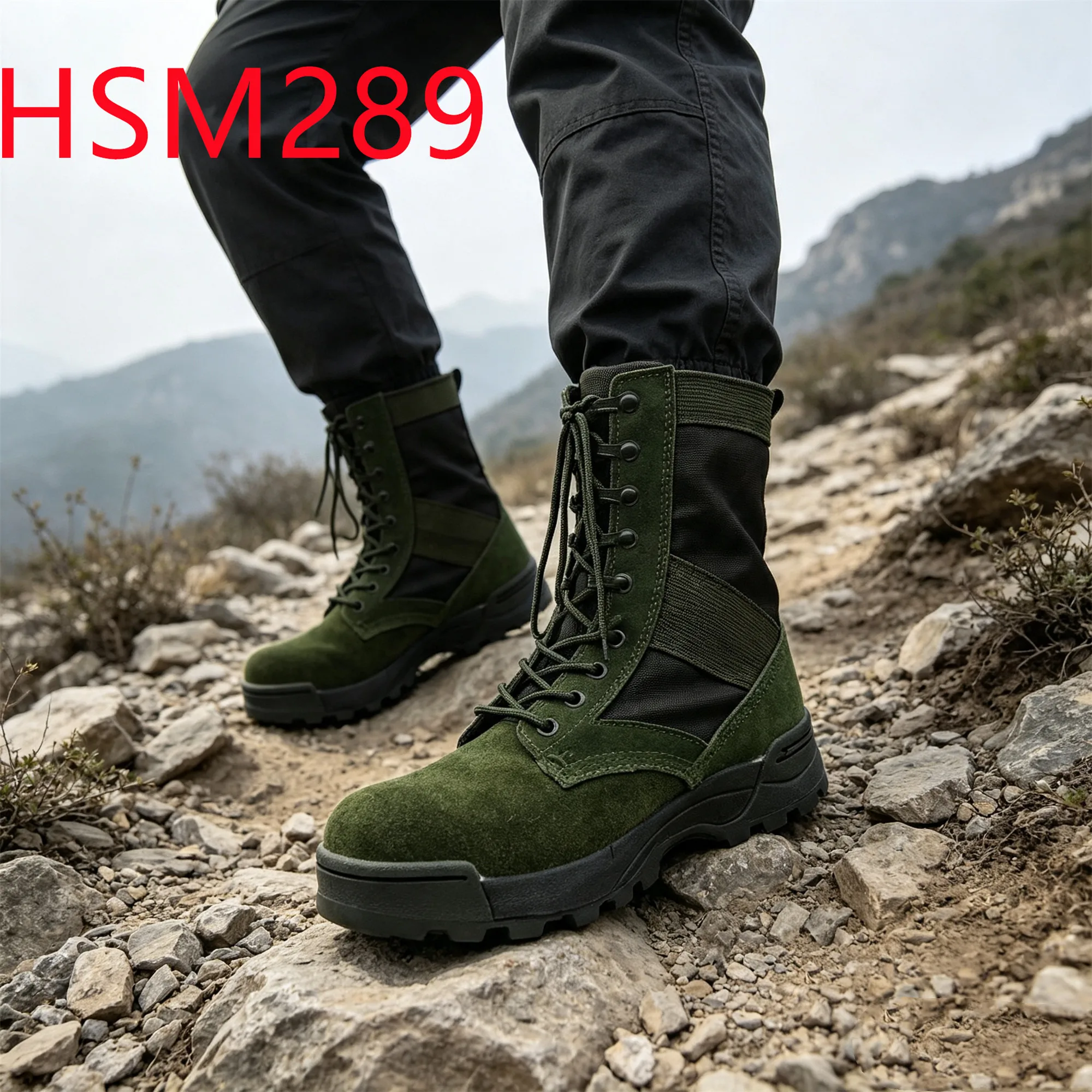 HY,Forest Hiking Anti-impact Sole Hua Singh Combat Gear Boots Quality Water Repellent Nylon Fabric Green Hunting Boots HSM289