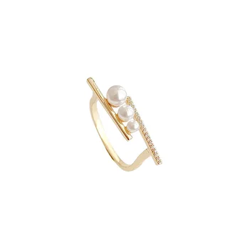 Fashionable simple  pearl ring with adjustable opening gift for girl