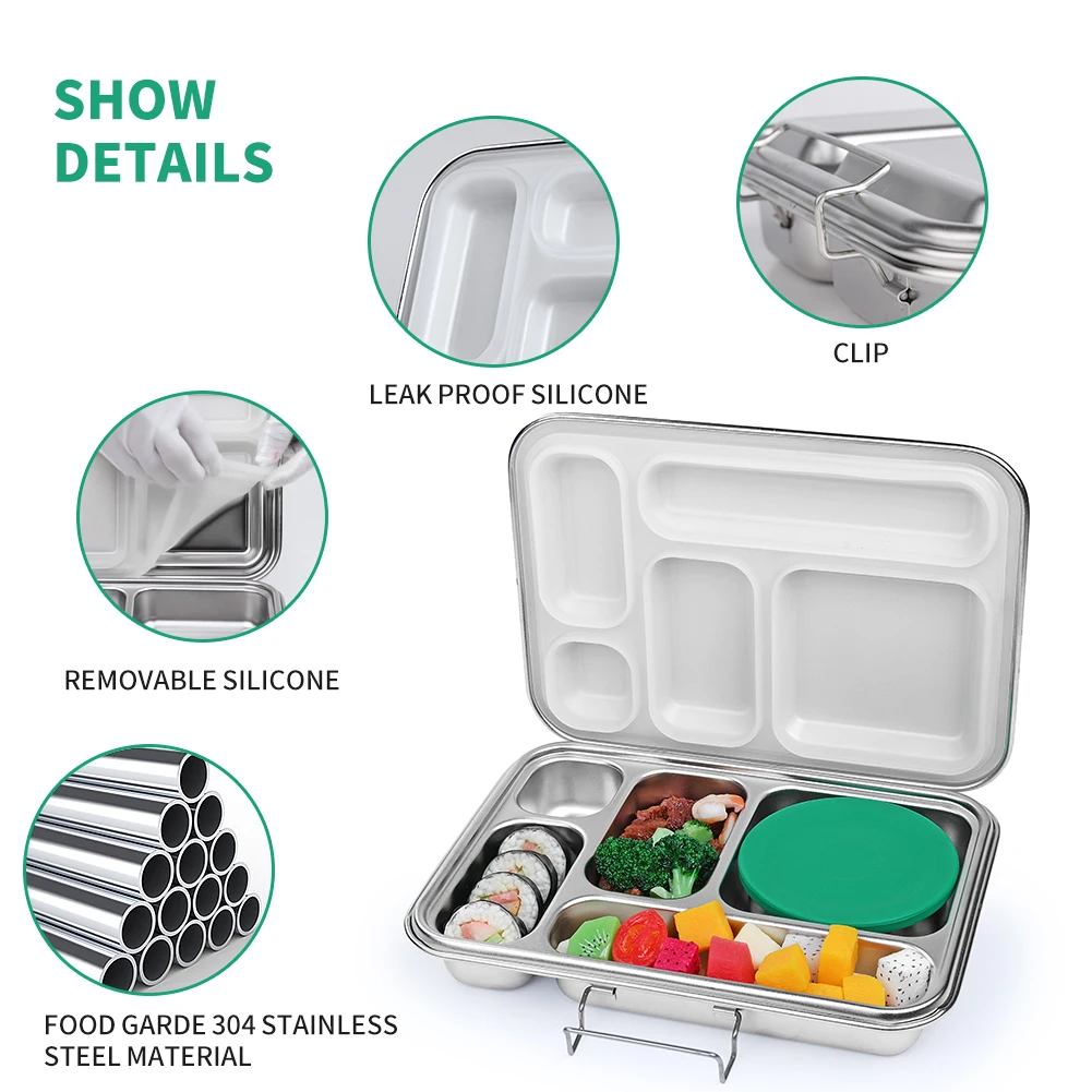 2022 Aohea New lanch box 2 5 Compart Stainless Steel Thermal School Kids Children Tiffin Bento Lunch Box With Lunch Box Bag details