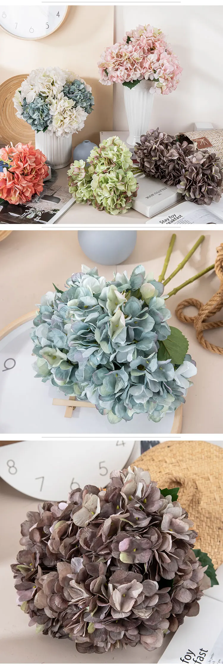 Mw52665 Artificial Flower Hydrangea Hot Selling Wedding Decoration Silk