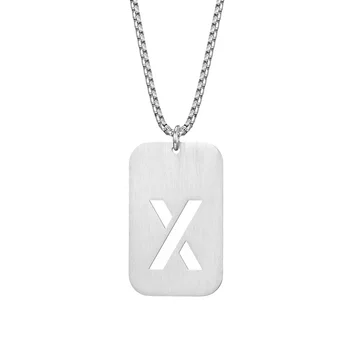 Fashion Jewelry Last Name English 26 Letters Military Plate Nameplate Pendant Necklaces Stainless Steel Chain Choker