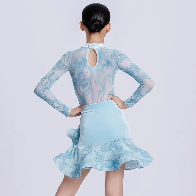 blue latin dress One-sleeve Beaded Crystalline Latin Dress Latin/Rhythm # L5059 – Unika  Dancewear main image 0