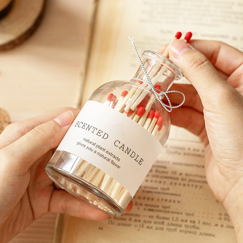 Safety Glass Long Candle Colored Matches Glass Jar With Striking Candle